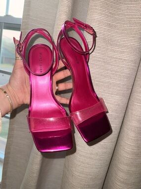 Marc Fisher Metallic Magenta Ankle-Strap Heels